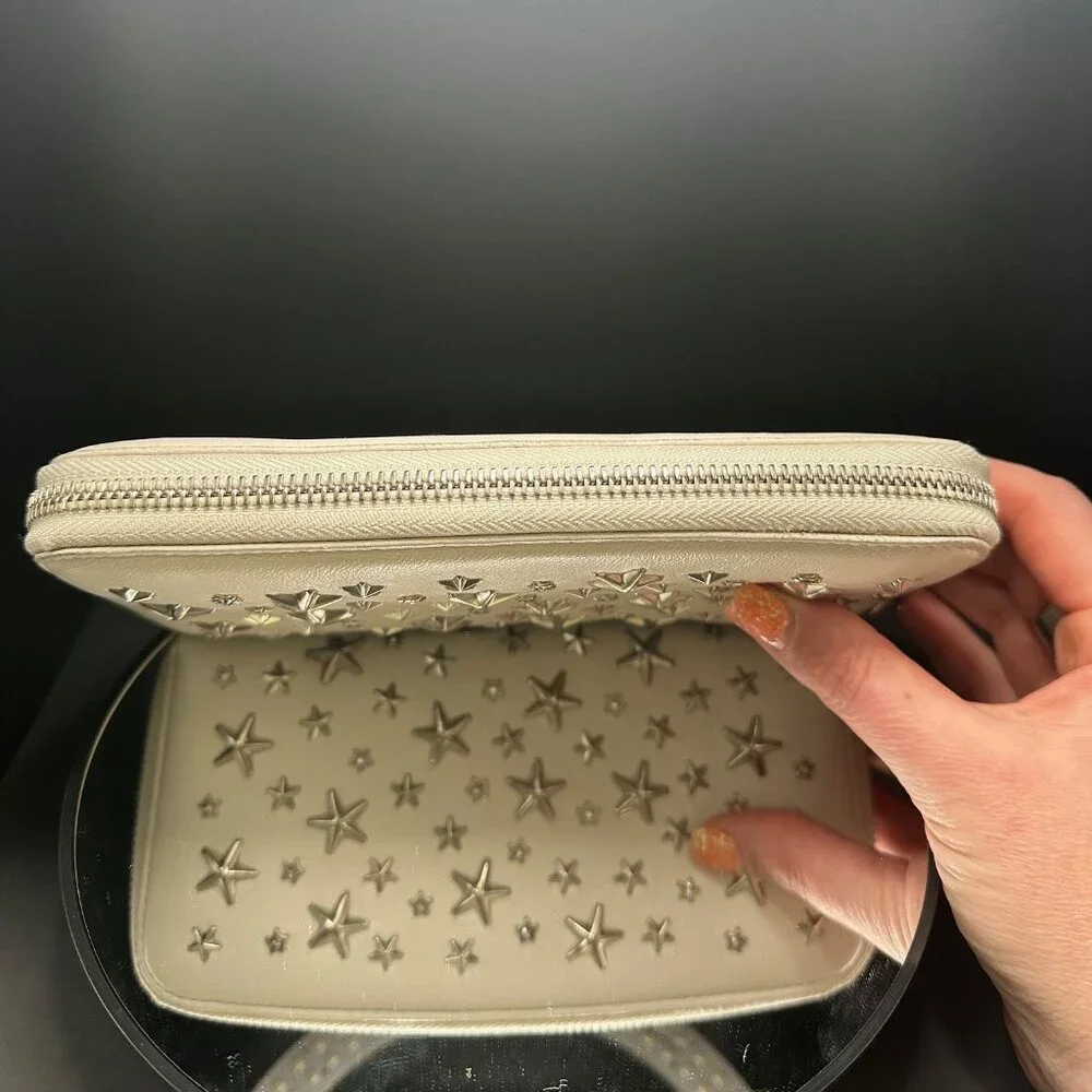JIMMY CHOO Filipa Star-Studded Zip-Around Leather Wallet - EUC
